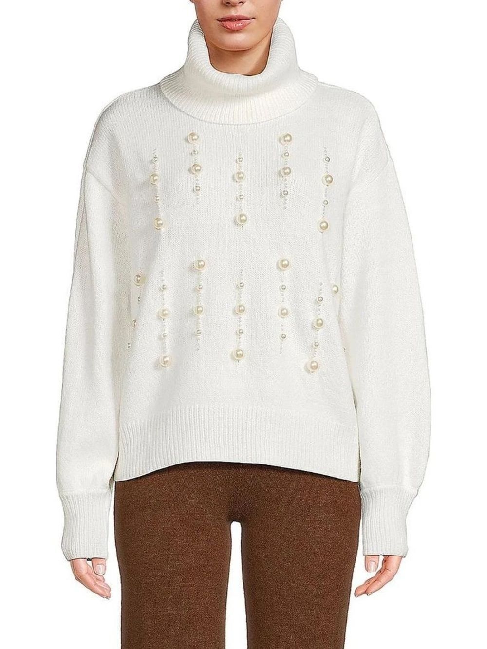 Karl Lagerfield Pearl-Embellished White Sweater XL